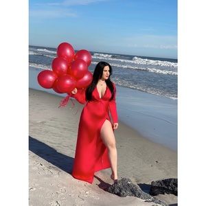 Red satin maxi dress